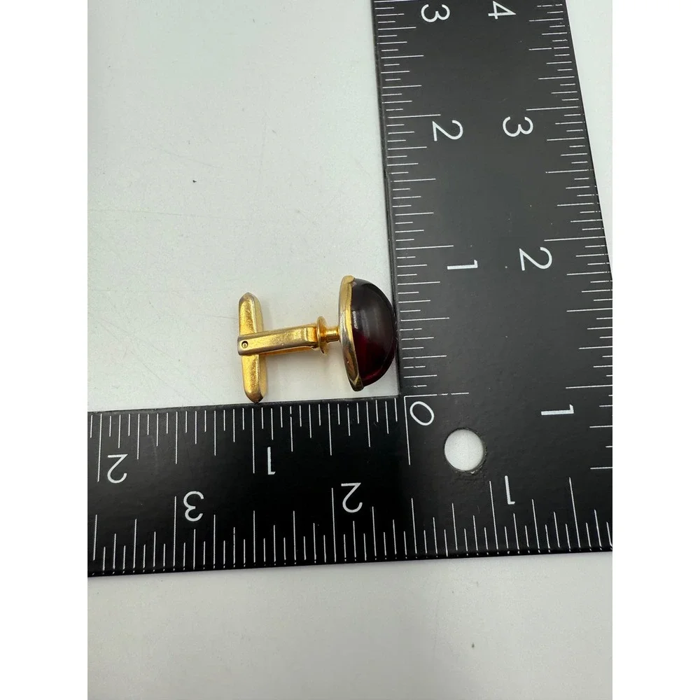Vintage Hickok USA Cufflinks Gold Tone Burgundy Cabochon Oval Mid Century Mens